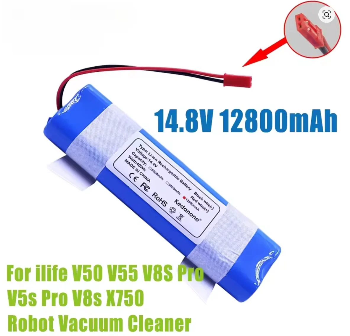 

Robot Vacuum Cleaner Battery 14.4V 12800mAh 18650 lithium Rechargeable Battery for ilife V50 V55 V8s V3s Pro V5s Pro V8s X750