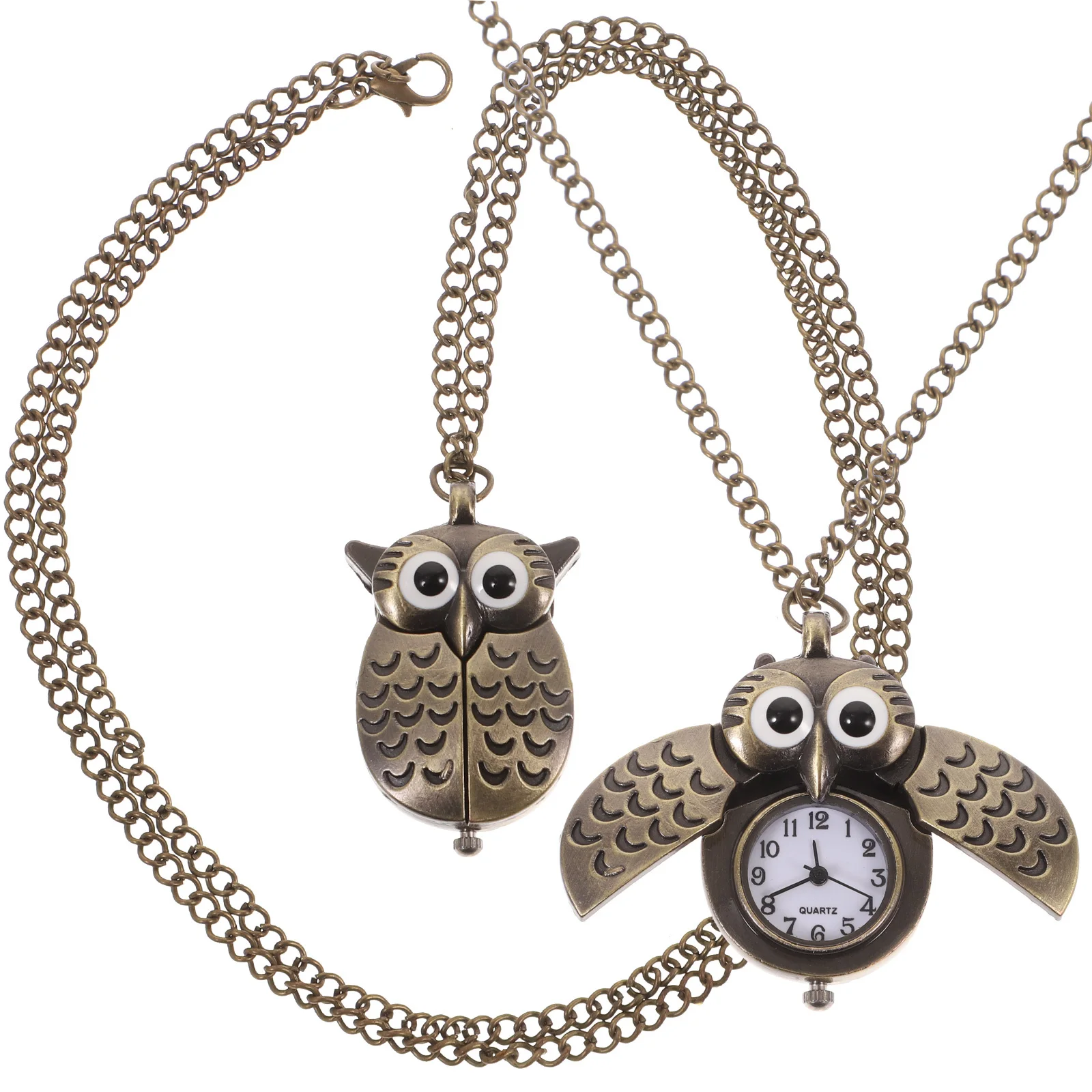 

2Pcs Owl Bronze Pocket Watch Retro Alloy Quartz Pendant Vintage Stylish Decoration Vintage Owl Pocket Watch Retro Bronze