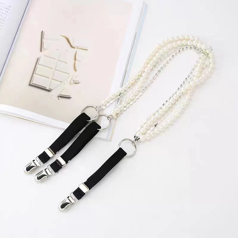 Women Elastic Suspenders Y-Back Braces Slim Skinny Pearl Rhinestone Decoration Strap Chain For Wedding Suit Party Accessories