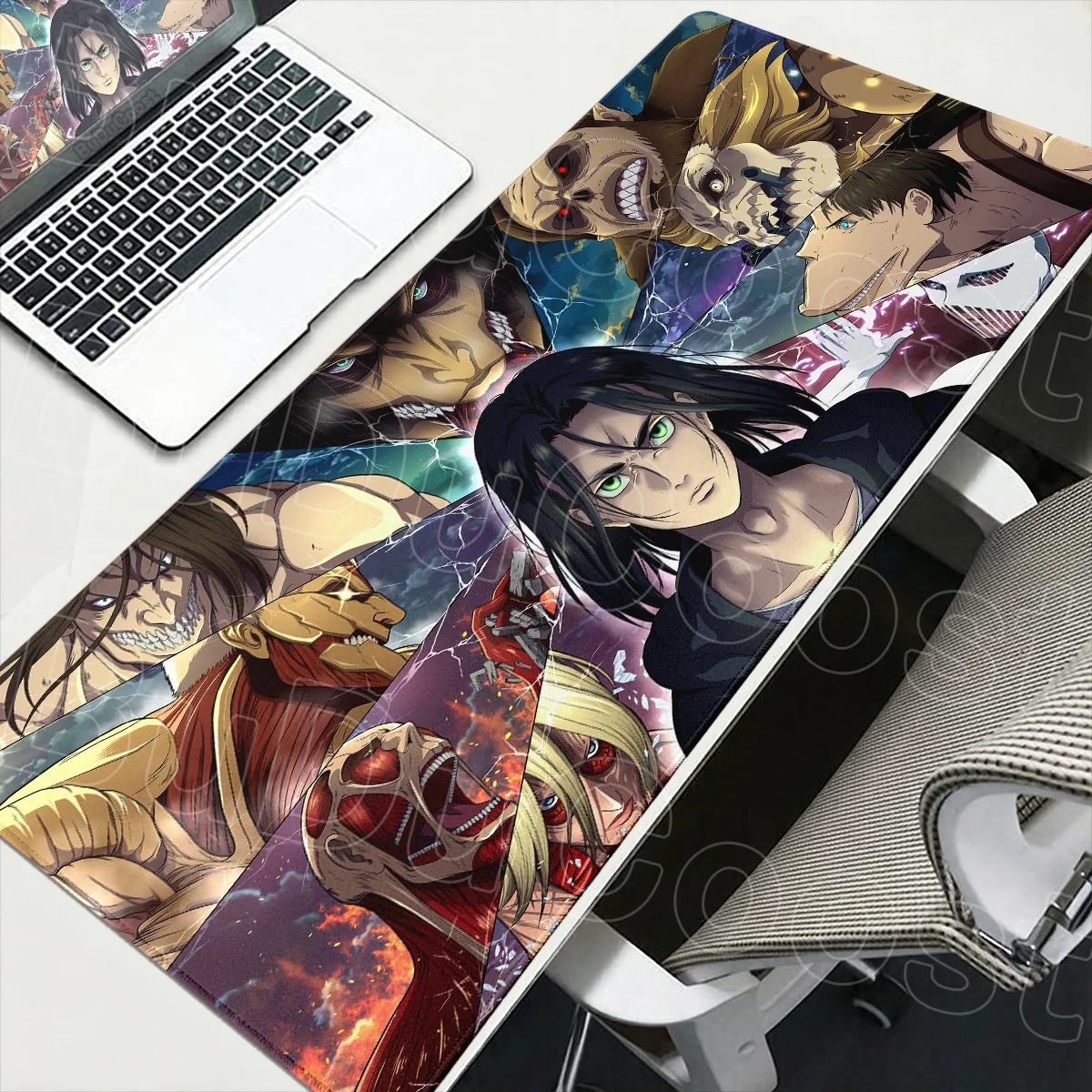 HD Printing Anime Desk Mat Black& White Attack on Titan Stitch Edge Mouse Pad 400x900mm Computer Gaming Non-slip Keyboard Carpet