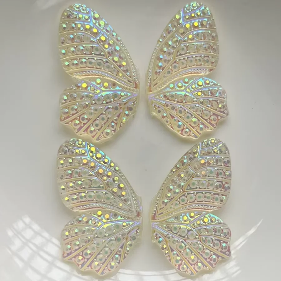 4pcs Butterfly Wings AB Resin Rhinestone Crystal Flat Back for Wedding Decorative Jewel Making