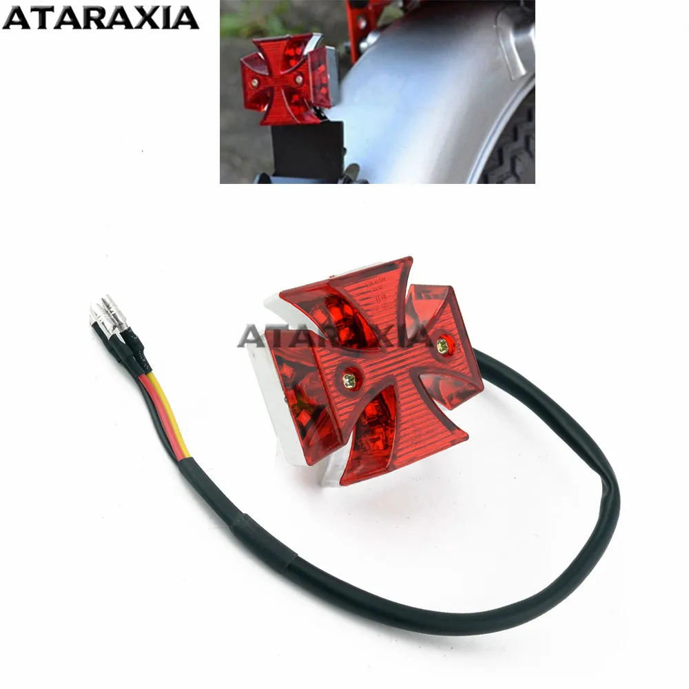 Motorcycle Tail Light Cross LED ABS Surround With Red Lens Rear License Plate Tail Light Motorcycle Choppers Dirt Bike