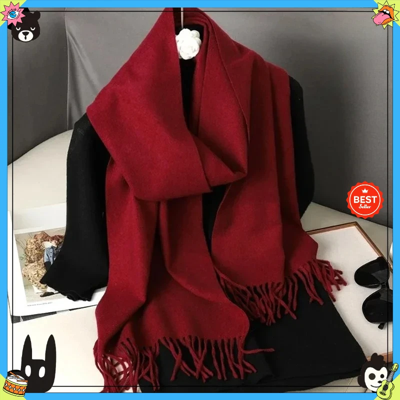Women's solid color cashmere scarf, thickened for autumn and winter to keep warm, soft cashmere neck warmer