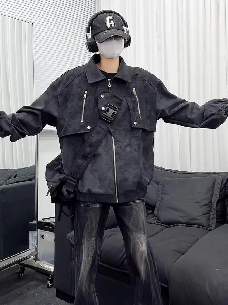 

Мужская кожаная куртка в американском ретро-стиле с эффектом тай-дай, весенне-осенняя, на молнии, мотоциклетная, рабочая, летная, свободного кроя, из полиэстера