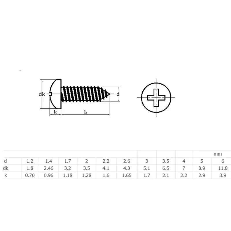 M1.4 304 Stainless Steel Phillips Cross Recessed PAN Head Self Tapping Screws DIN 7981