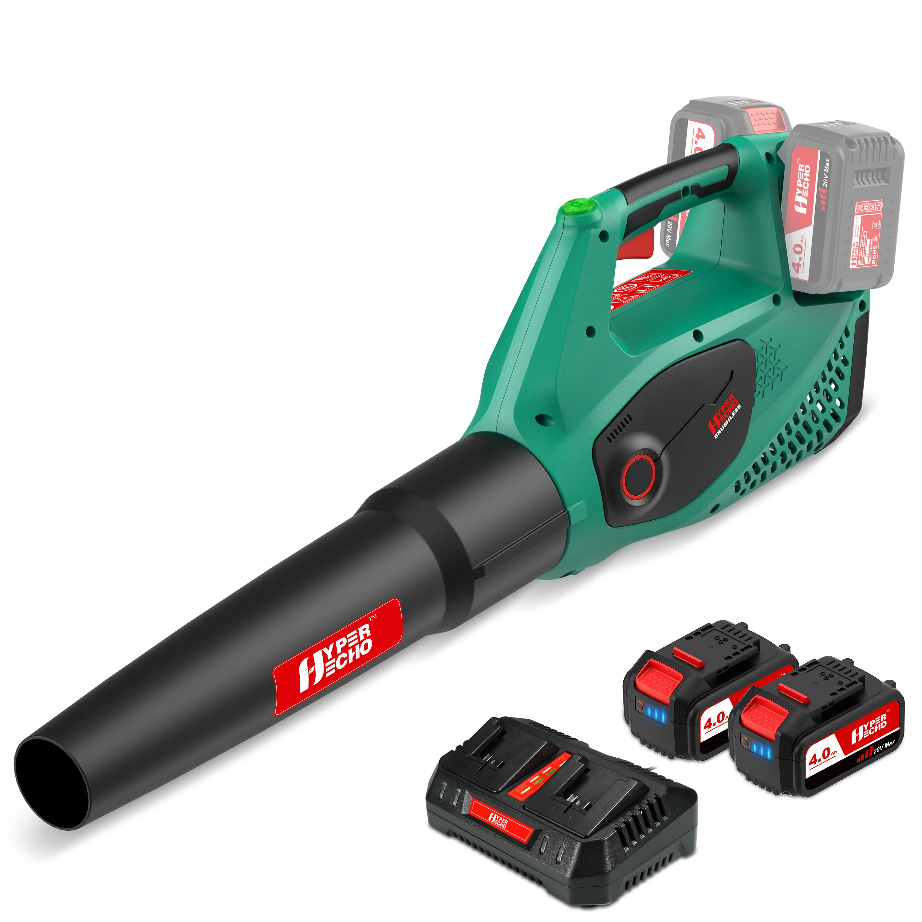 

HYCHIKA 40V Cordless Leaf Blower Brushless Motor with 2pcs 4.0Ah battery