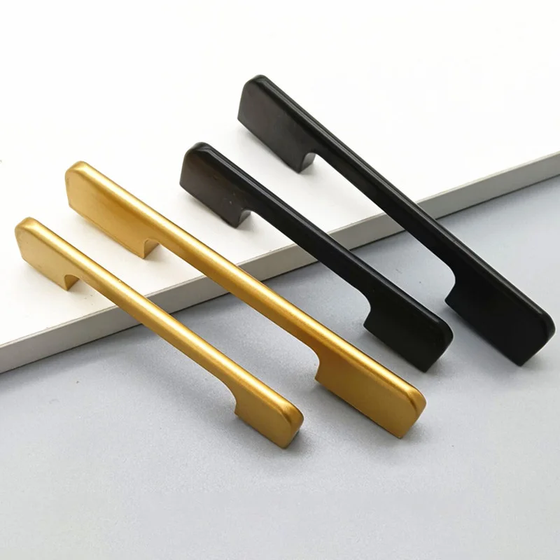 Extended wardrobe handle cabinet shoe cabinet handle simple black gold aluminum alloy door handle