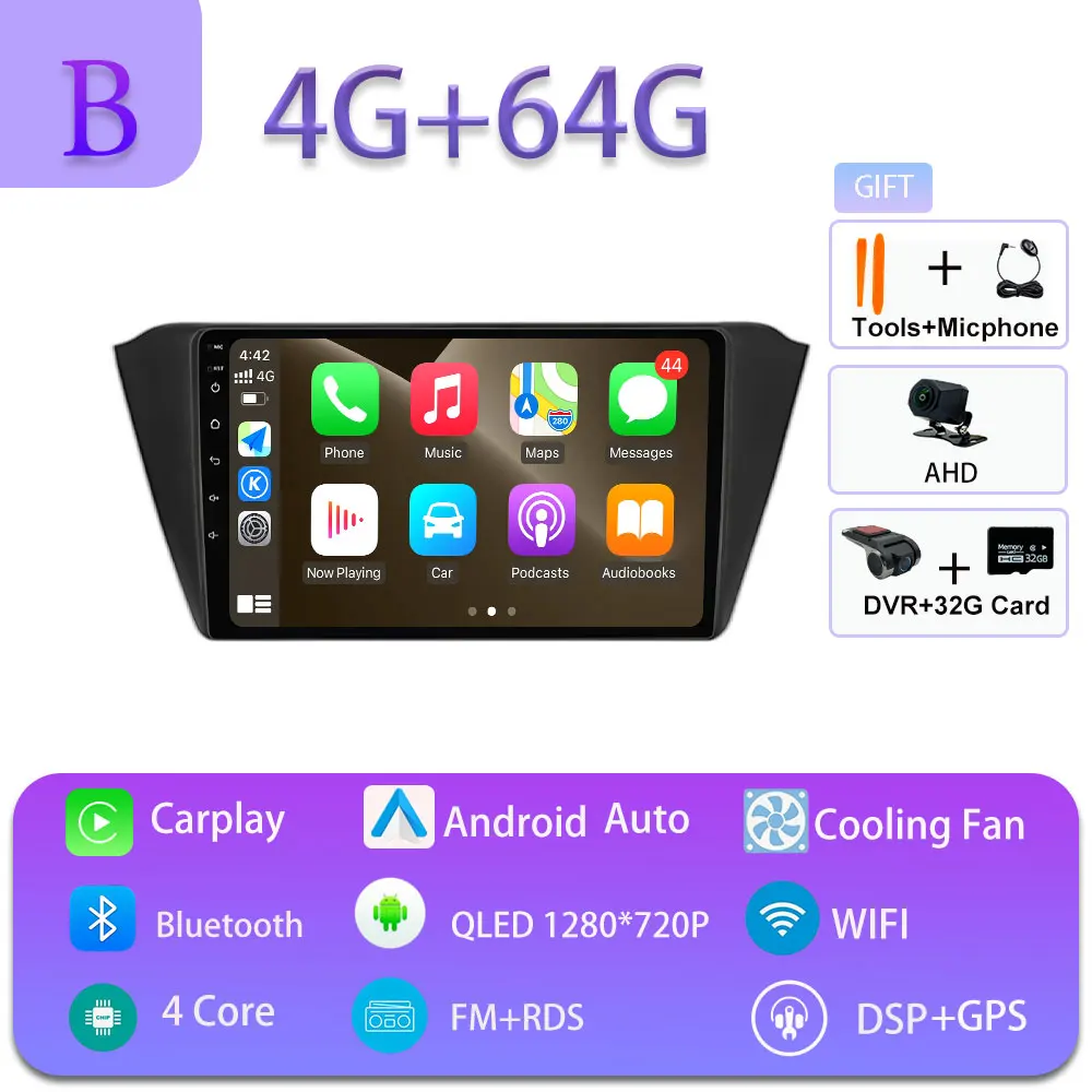 Android 16 Carplay Auto voor Skoda Fabia 3 III 2015-2019 GPS Navigatie DSP Autoradio Multimedia Videospeler Stereo WIFI BT