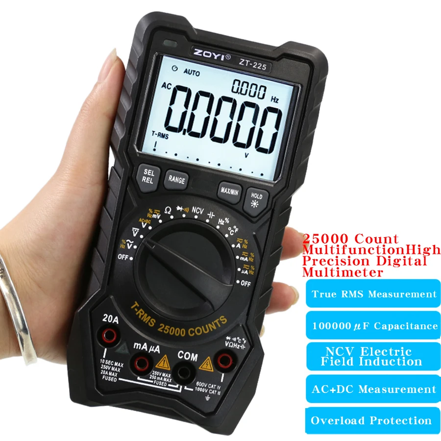 ZOYI 25000 Count ZT-225 High Precision Automatic Range Intelligent Multimeter, Universal Meter