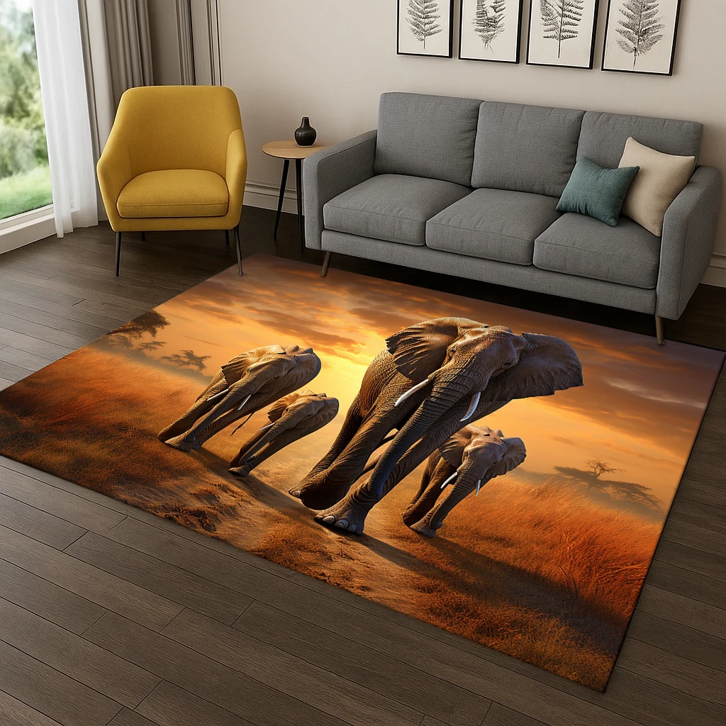 Elephant Animal Pattern Carpet Rug for Bedroom Living Room Sofa Home Doormat Kitchen Decor,Kid Game Area Rug Non-slip Floor Mat