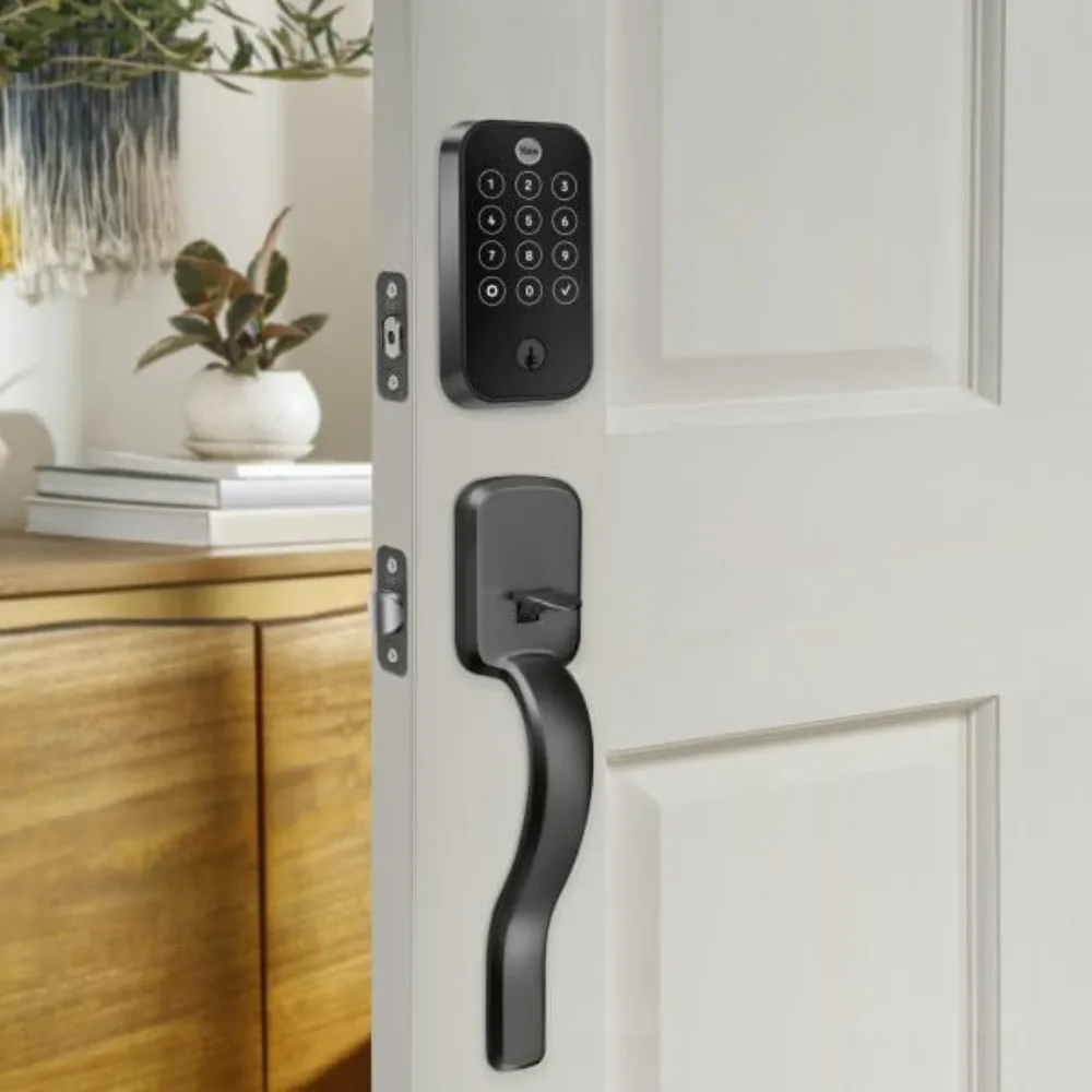 Assure Lock 2 Touch Deadbolt, fechadura inteligente com chave de camurça preta para porta de entrada com alça Ridgefield e tela sensível ao toque conectada por Wi-Fi Ke