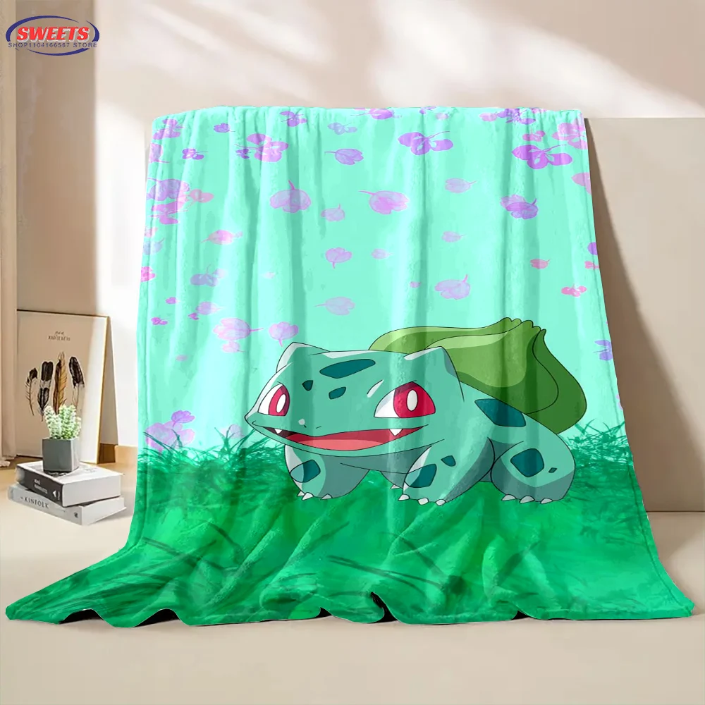 3D Miniso pokemon Bulbasaur Cartoon Flannel Blanket for Bed Bedroom Sofa Picnic,Throw Blanket for Cover Outdoor Leisure Nap Gift