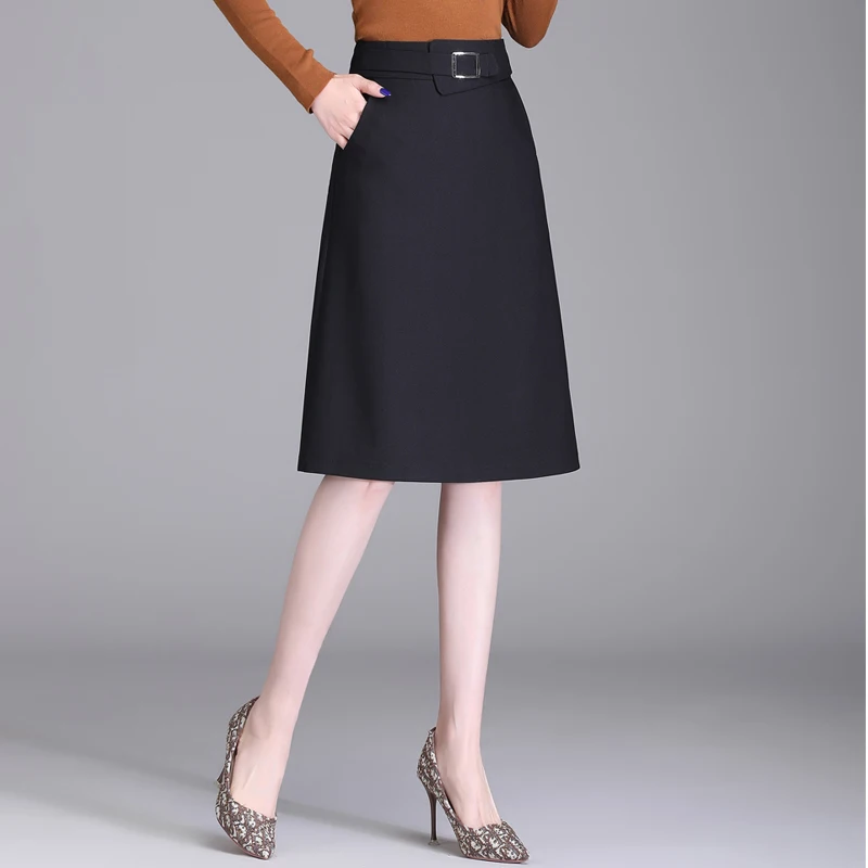 ZUZK Lady Knee Length A-line Skirt  Bodycon Skirt Spring Autumn Elegant High Waist Slim Suit Skirt  OL Pencil Skirts