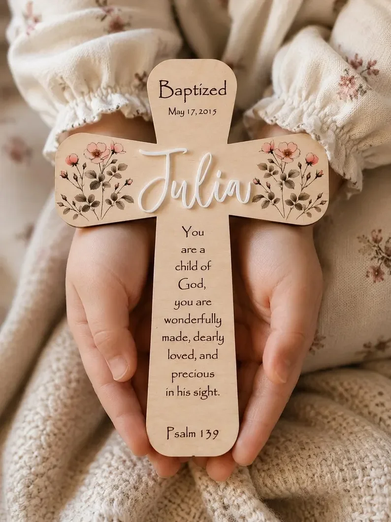 1Pc Custom Flower Cross Wooden Name Plaque,Home Room Office Wall Door Decor,DIY Paintable,Birthday Wedding Gift