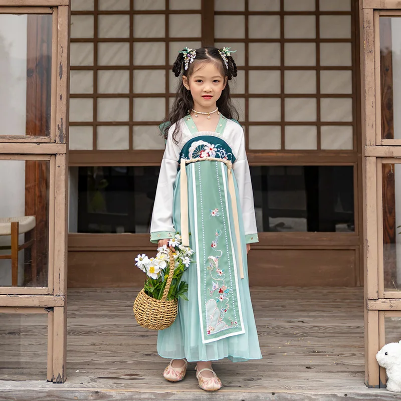 Little Girls' Summer Fashion Kids Chinese Ancient Costume Girls Traditional Hanfu Tang Dynasty Stage Performance Party Clothing