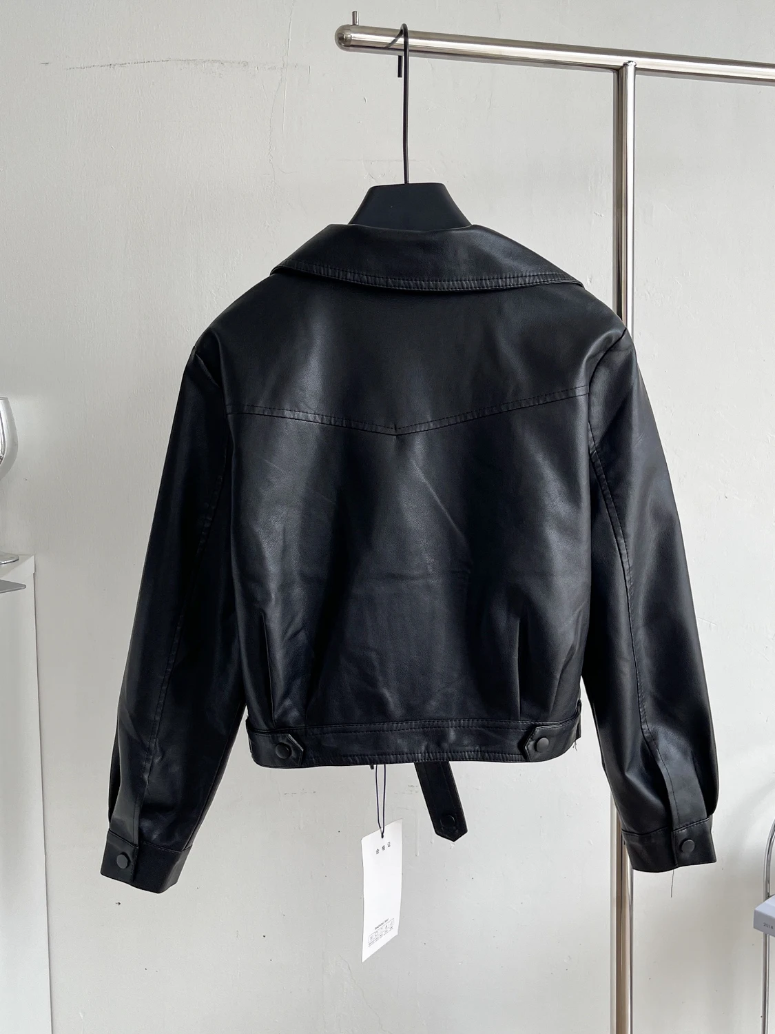 Jaet de couro retrô americano feminino inverno gola virada para baixo rua versátil casual roupas de motociclista top
