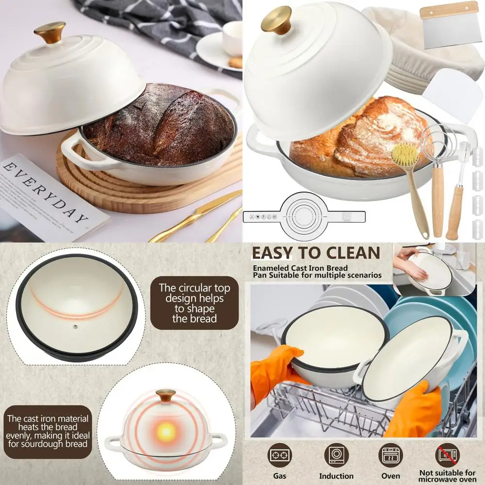 

Enameled Cast Iron Dutch Oven with Lid, 5 Quart, White - Perfect for Sourdough Baking, Proofing, and Roasting