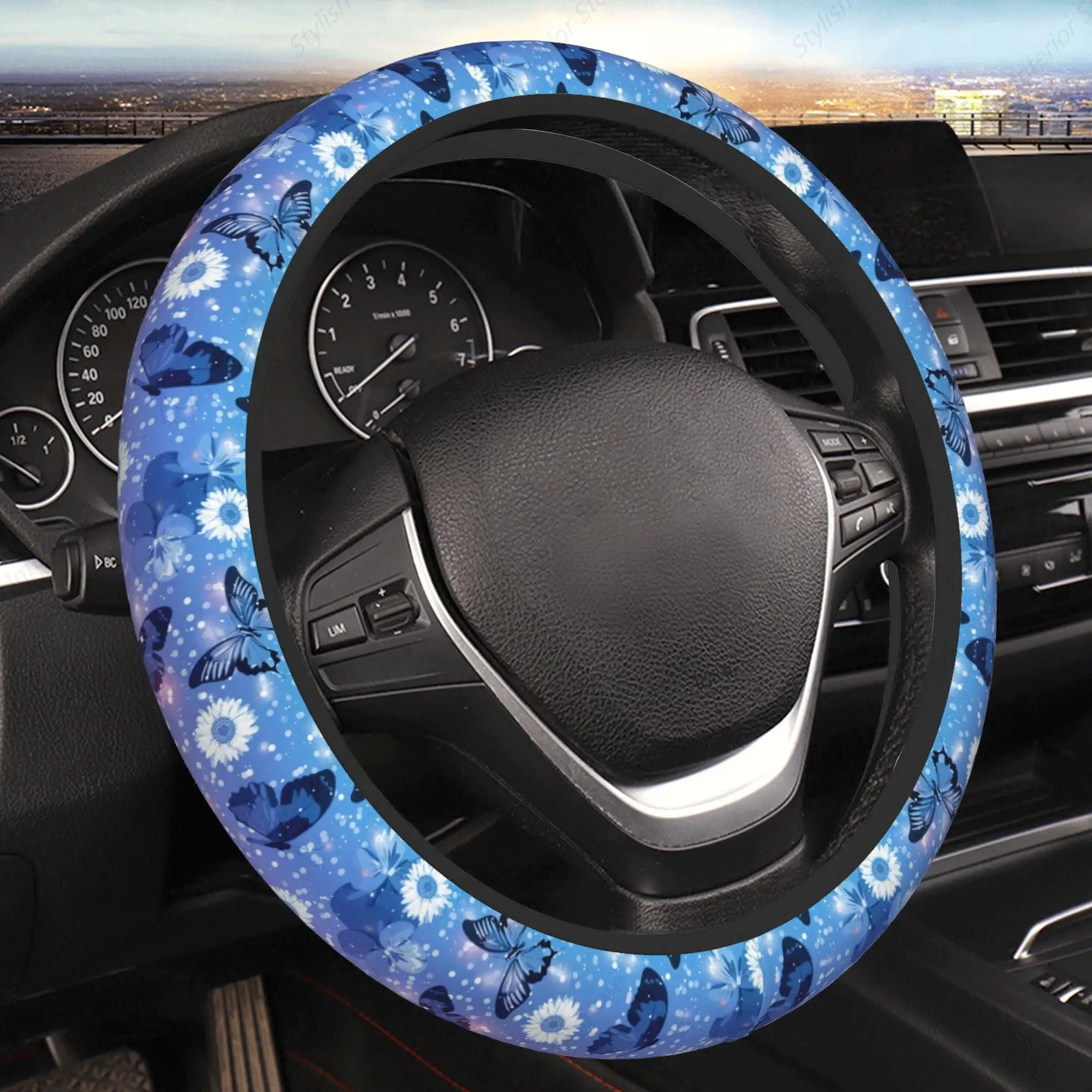 Aesthetic Steering Wheel Cover Car Decor Foldable Leisure Sunflower Butterfly Stretch-on Cover Auto Accessories