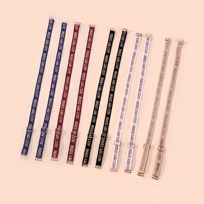 Elastic Fabric Bra Straps Jacquard Letters Stretch Bras Ornament Costume Underwear Accessory 5 Colors Optional Metal Buckle 12mm