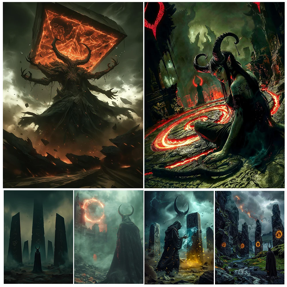 

Demons Of Dark Magic Land,Abstract Wall Art Canvas Painting,Demonic Dark Aesthetics,Gothic Art Poster And Print, Home Decoration