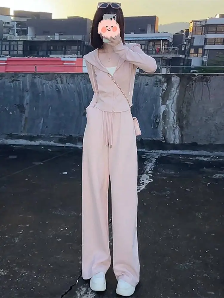 

Korean Style Casual Sporty Hoodie Wide Leg Pants Set Fashion Slimming Youthful Spring Autumn Women's Clothing Full Set