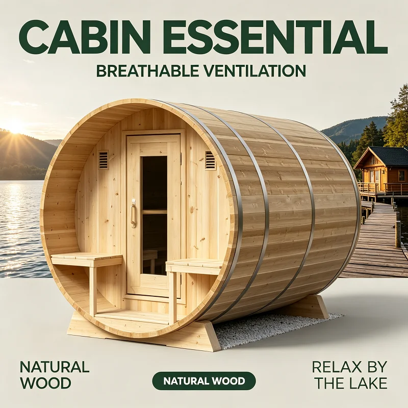 Barrel Sauna, Solid Wood Red Cedar 4‑6 Person Oversized Panoramic Glass Dry Sauna for Home Spa Outdoor Yard