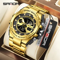 SANDA 3363 Men's Electronic Watch Explosive Steel band Heart Youth Electronic Watch Cool Multi functional Student Watch