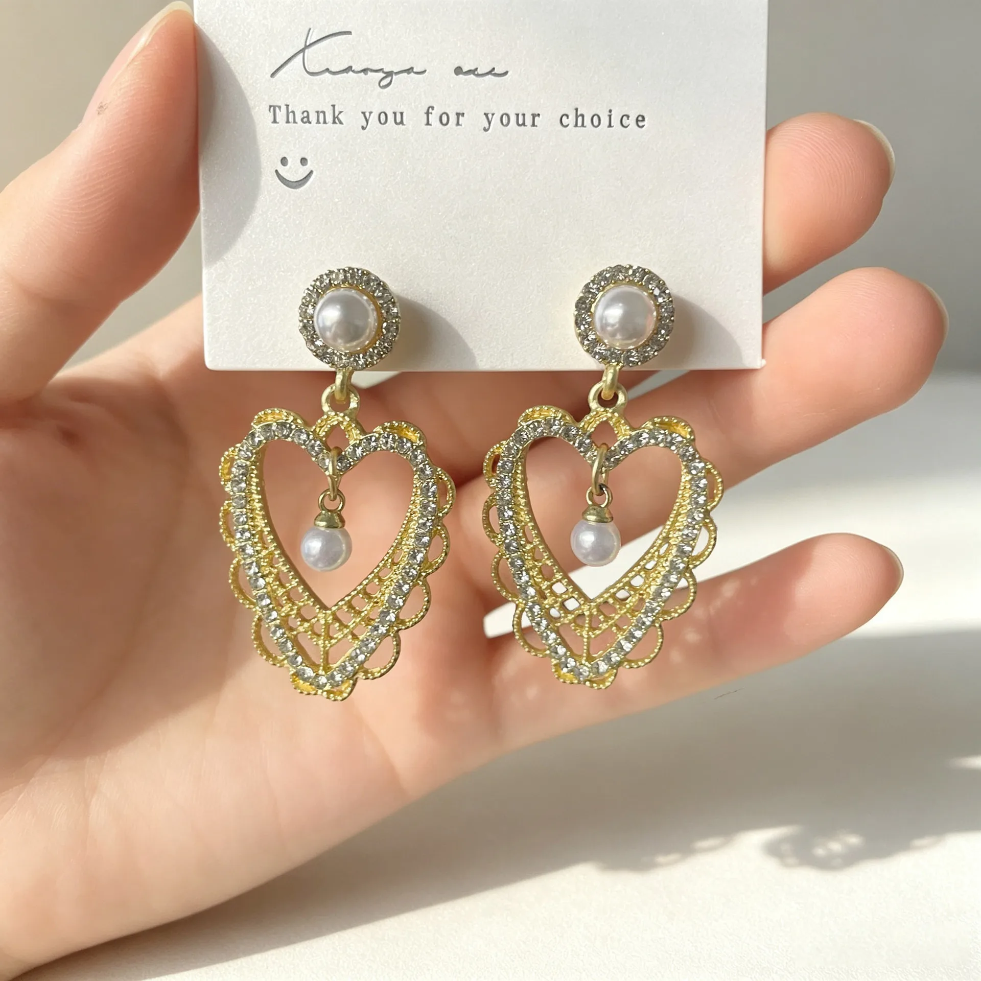 Ornate Rhinestone Heart Drop Earrings Faux Pearl Center Filigree Dangle Jewelry Elegant Romantic Wedding Prom Accessories