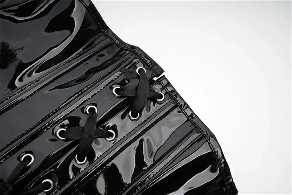 PVC Corset Top Black, Gothic Steampunk Underbust Bustier Women Lace Up Waist Cincher Sexy Clubwear Shapewear Slim Belt image 4
