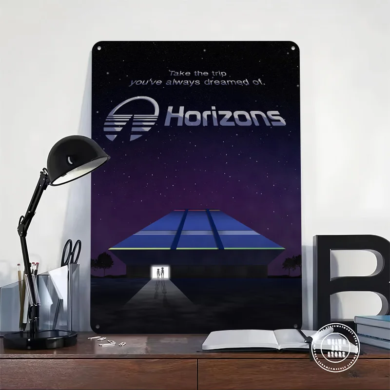Horizons: Futuristic Travel 3D Texture Metal Poster Customized Wall Art Tin Sign Gift for Mancave Home Decorations Decor Room