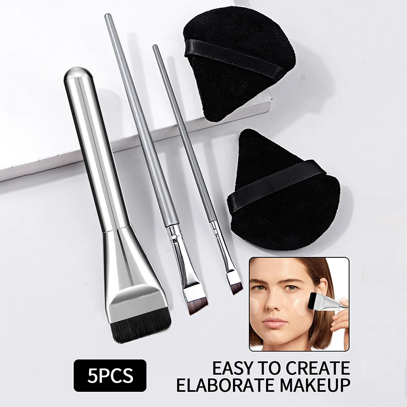 

5Pcs Ultra Thin Foundation Brush One Line Foundation Brush Ultra-thin Traceless Concealer Eyeliner Brush Puff Makeup Brush Tool