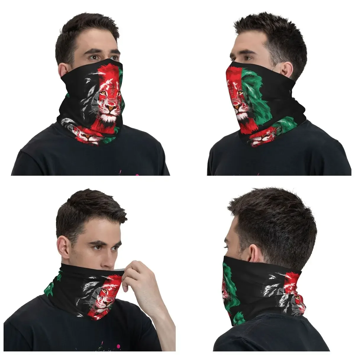 Afghanistan Flag Lion Bandana Winter Neck Warmer Men Windproof Wrap Face Scarf for Ski Gaiter Headband