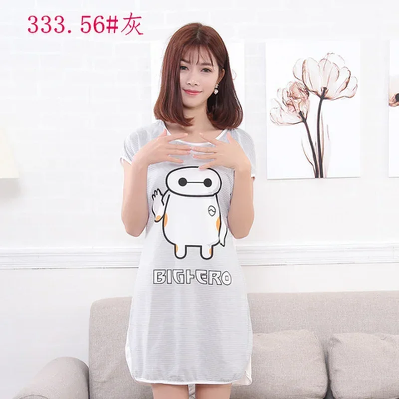 Summer Cartoon Nightdress Ladies Milk Silk Double-sided Printing Cute Nightdress Women\'s Nightgown Sleepwear Night Wear