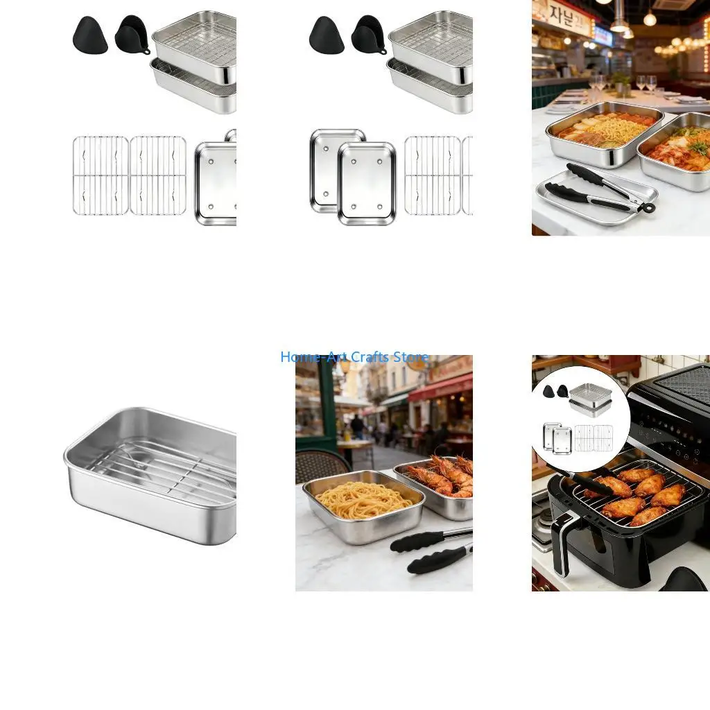 Y3NA Air Fryer Accessories Set of 6 Stainless Steel Casserole Dish 2 Bowls 2 Racks and Oven Gloves Nonstick Dishwasher Safe