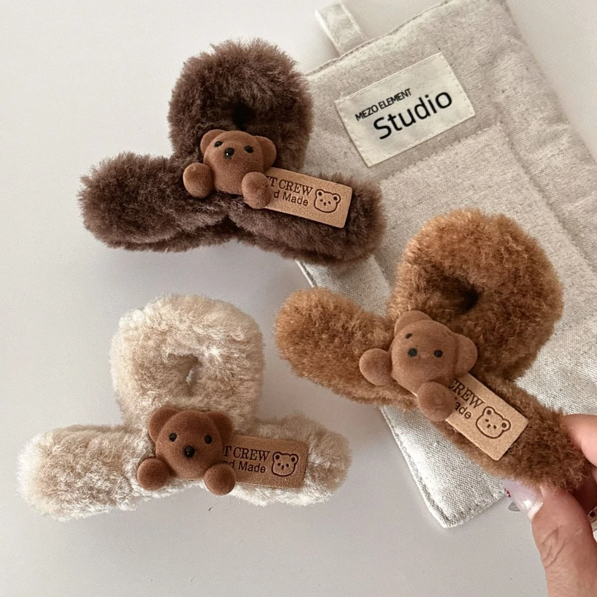 Plush Teddy Bear Hair Claw Cute Cartoon Animals Shark Clip Women Girls Back Head Ponytail Clip Winter Hair Styling Accessories
