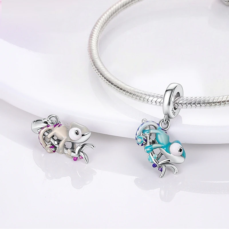 925 Sterling Silver Glow in The Dark Chameleon Charm Bead Pendant Fit Original Bracelet DIY Women Jewelry Gift