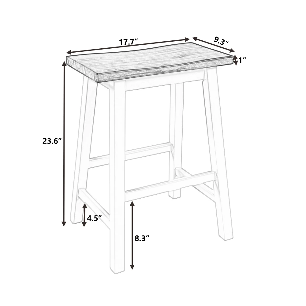 Farmhouse Country 2-piece Counter Height Wooden Kitchen Small Place Dining Stool
