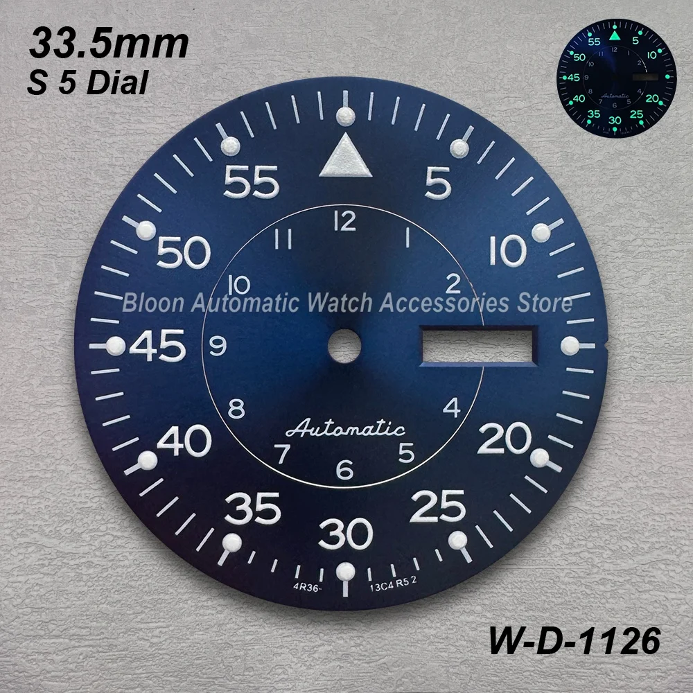 33.5mm Sunray S5 Dial Fit NH36/4R36 Movement Green Luminous Dual Calendar High Quality Watch Modification Accessories