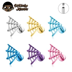 ASTM F136 Titanium Big Spider Web Lab Piercing Punk Gothic Ear Helix Flat Tragus Piercing Labret Halloween Party Body Jewelry
