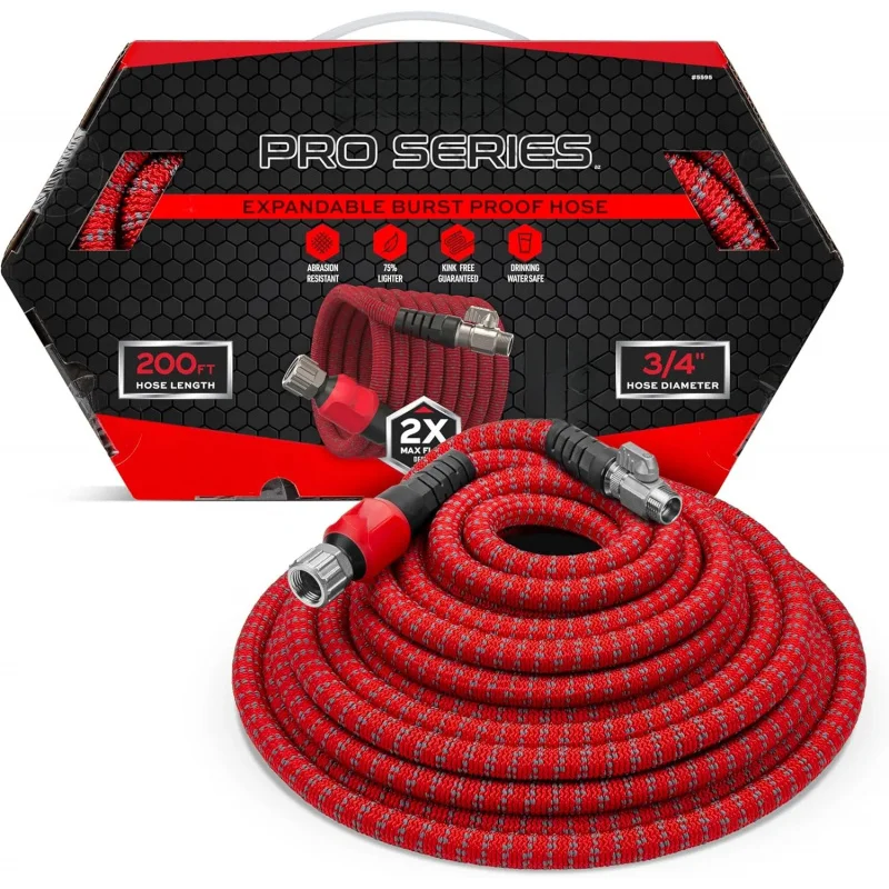 

200ft Pro Series Expandable Garden Hose with 2X Flow, 3/4 No-Kink Flexibility, Lightweight Garden, Car Washing
