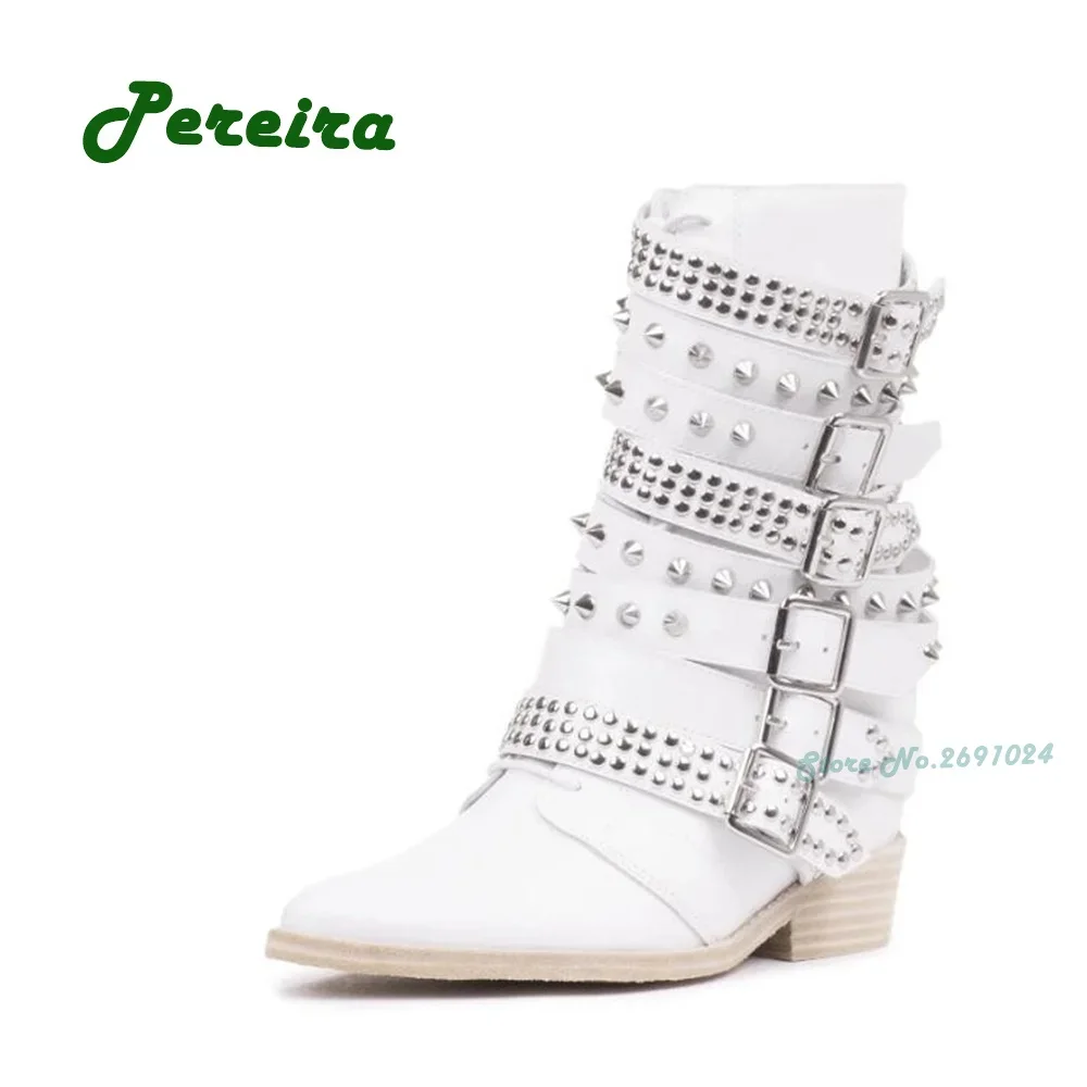 Stivaletti gladiatore con rivetti dorati stivaletti da donna con fibbia a punta con tacco a punta inverno 2023 nuove scarpe da pista solide con