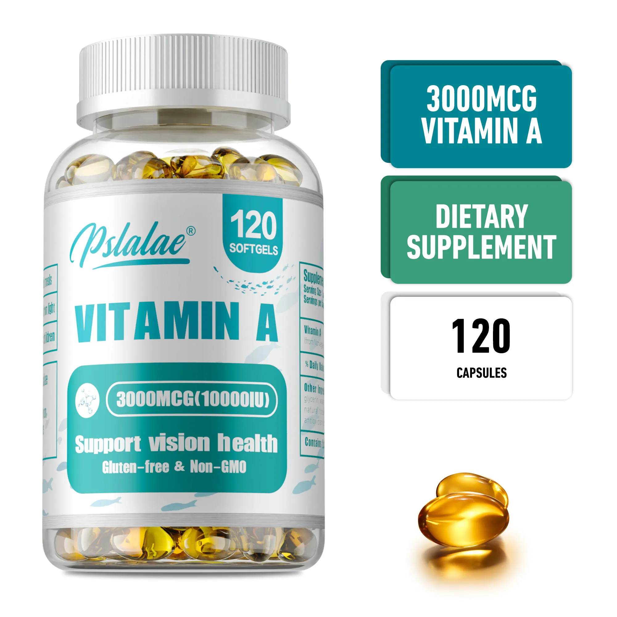 

Vitamin A Capsules - Reduce Fatigue, Improve Vision, Supports Cellular Health, Improve Eyes Clarity, Boosts Immunity, Non-GMO