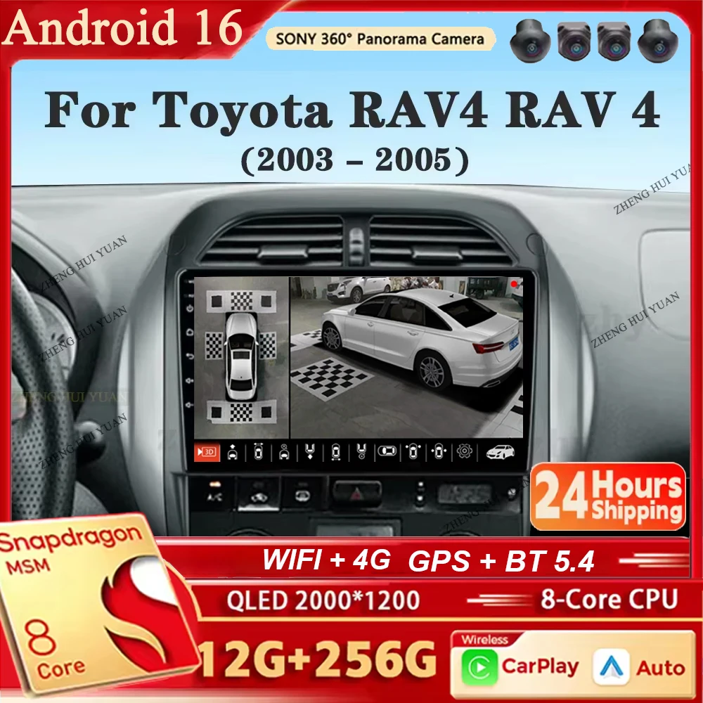 Radio para Auto con Android 16, Navegación, Reproductor Multimedia Estéreo, Carplay y Auto para Toyota RAV4 RAV 4 2003 2004 2005