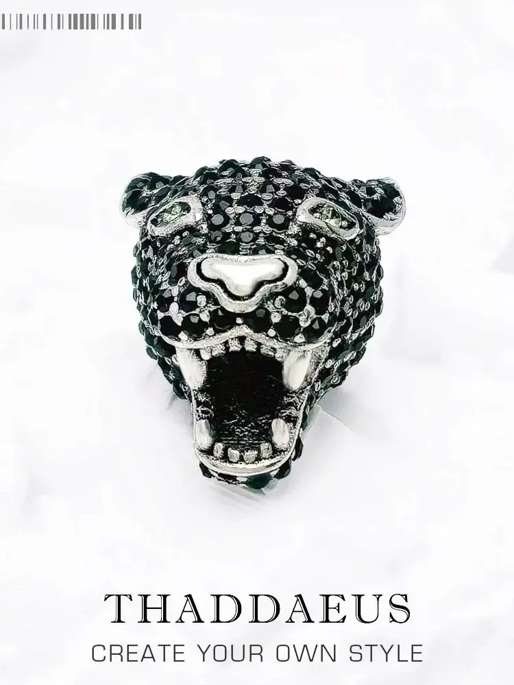 Koraliki Leopard Panther New Solid 925 Sterling Silver Charm Europe Jewelry Rebel Street Prezent dla kobiet i mężczyzn — zdjęcie 2