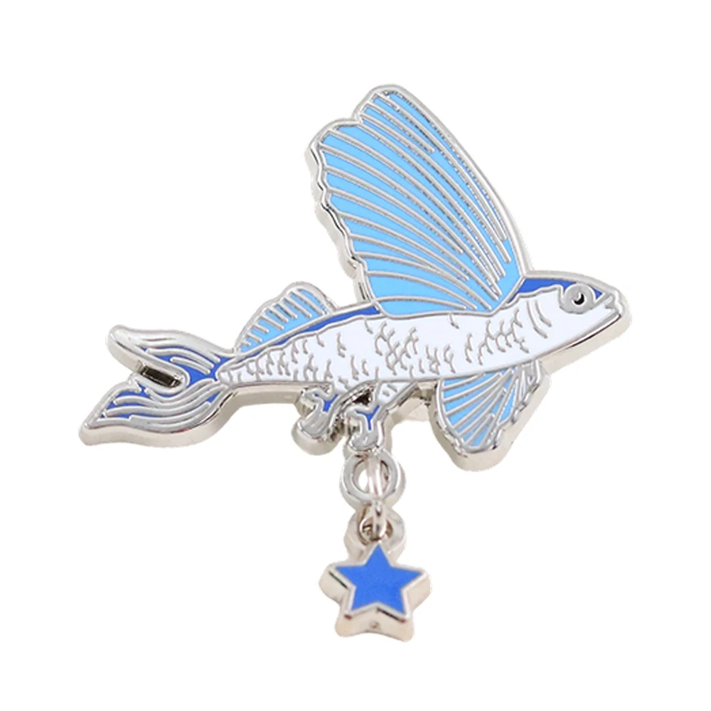 Flying Fish Shaped Enamel Pin Simple Animals with Stars Pendant Brooch Fish Enthusiasts Clothing Accessory Badge Decorative Pin