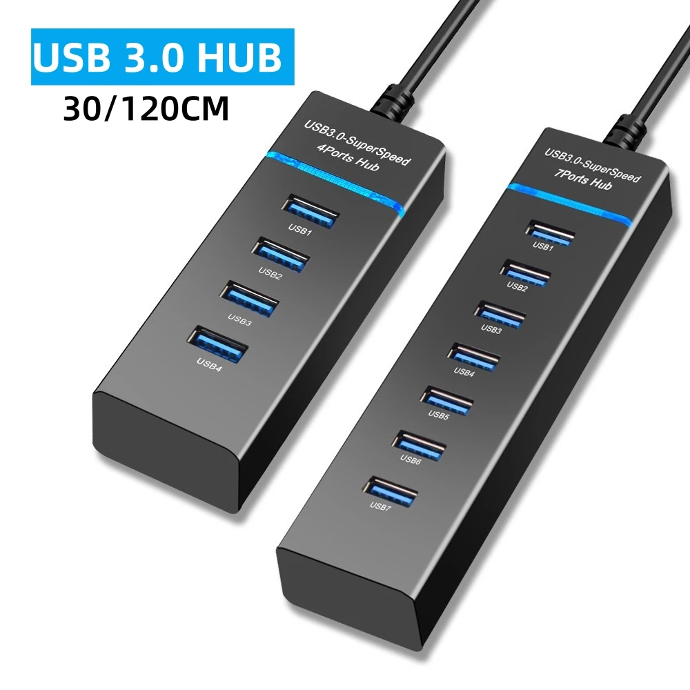 USB Hub Usb 3.0 Hub Usb Splitter Multi 4 7 Ports 3.0 2.0 Expander 3 Hab Cable 30/120CM With DC Charging Port For Desktop Laptop