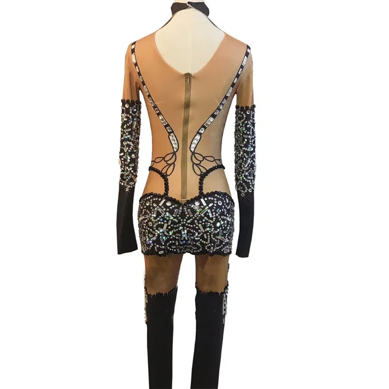 Traje de baile Gogo para fiesta de Halloween, mono de manga larga con diamantes de imitación, traje de Festival para mujer, club nocturno, Dj Ds, ropa de escenario XS6864