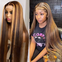 13x6 HD Front Wigs Transparent Lace 46 Inches P4/27 highlight straight human hair 200 Density Brazilian human hair for women
