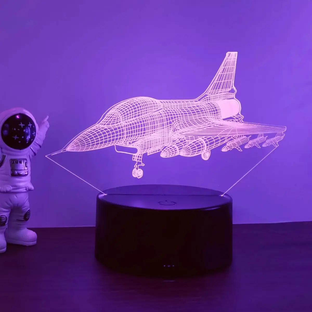 Luz noturna 3D de aeronave de combate, luz de ilusão óptica 3D com toque, luz ambiente que muda de cor de 7 cores para quarto