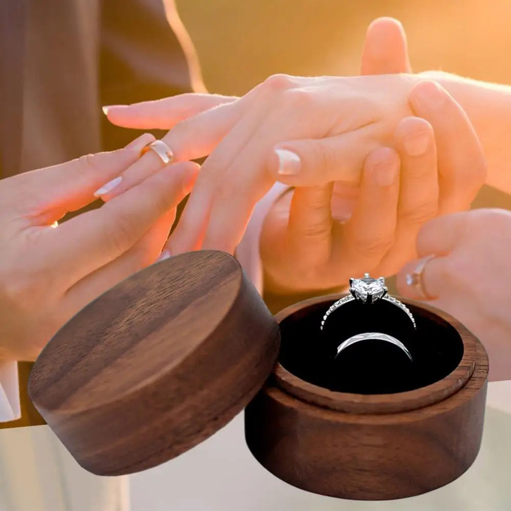 Wooden Ring Box Vintage Wooden Ring Storage Box for Proposal Engagement Handmade Rustic Double Ring Display Case Valentine Day